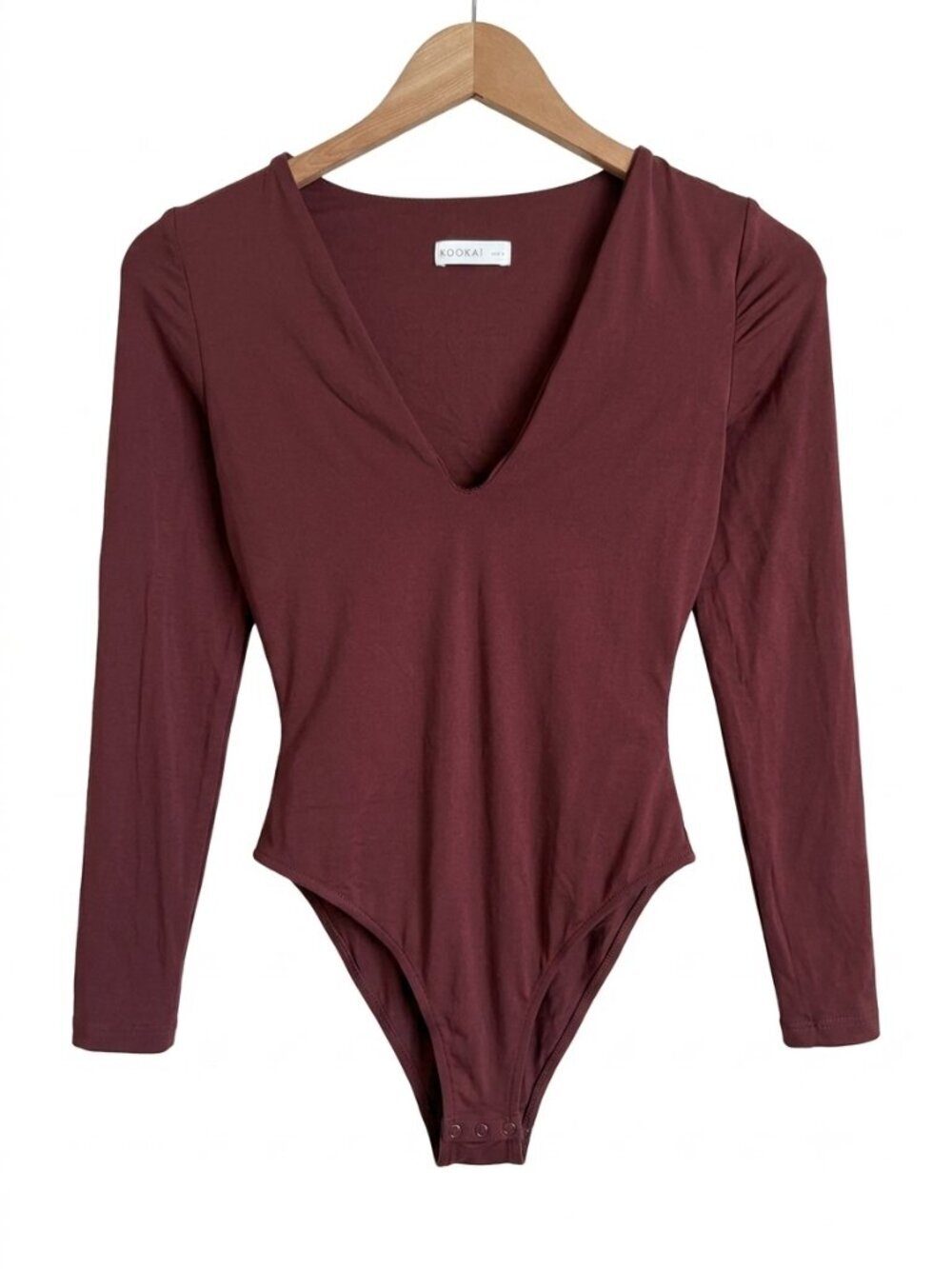 Kookai Deep V Long Sleeve Bodysuit - Maroon